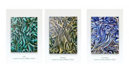  three paintings: "Oak", "Baobab" and "Jacaranda"