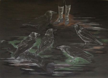  Klein meisje met grote vogels