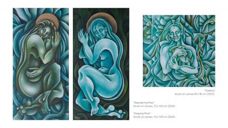  Three paintings: a diptych and a square painting