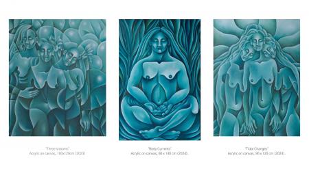  Three paintings: "Three Streams", "Body Currents" and "Tidal Changes"