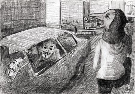  Passing an anonymous car while thinking of the plague (corona drawing)